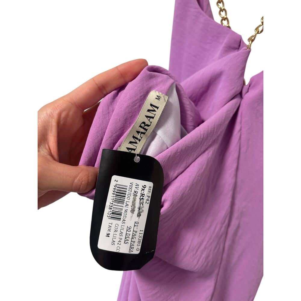 Amaram Purple Chain Strap Cowl Neck Slip Dress Women’s Medium Satin Look NWT - Picture 5 of 8